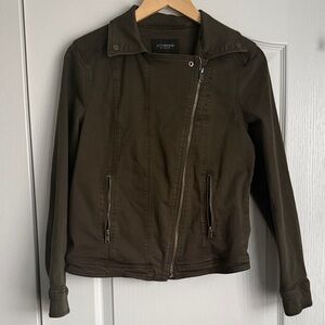 Olive Utility Jacket with Asymmetric Zipper